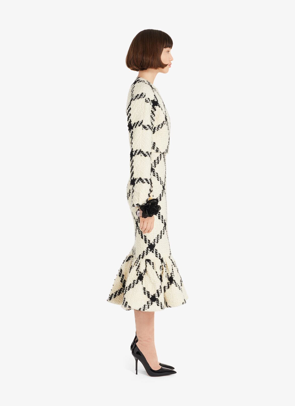 Fit and Flare wool Skirt ALAÏA WHITE/BLACK FIT AND FLARE WOOL SKIRT